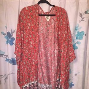 Red floral cardigan